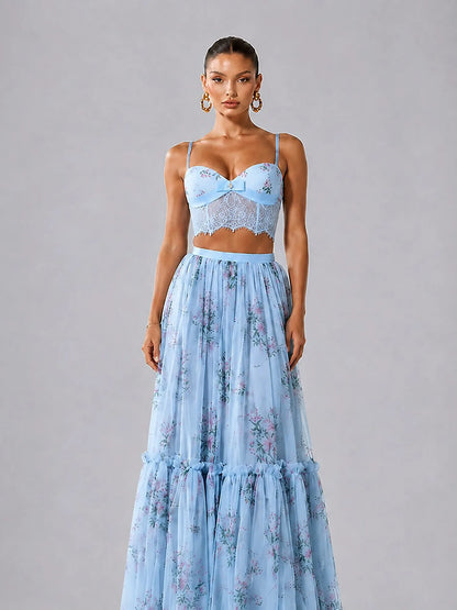 Cyra Chiffon Floral Print Maxi Skirt Set