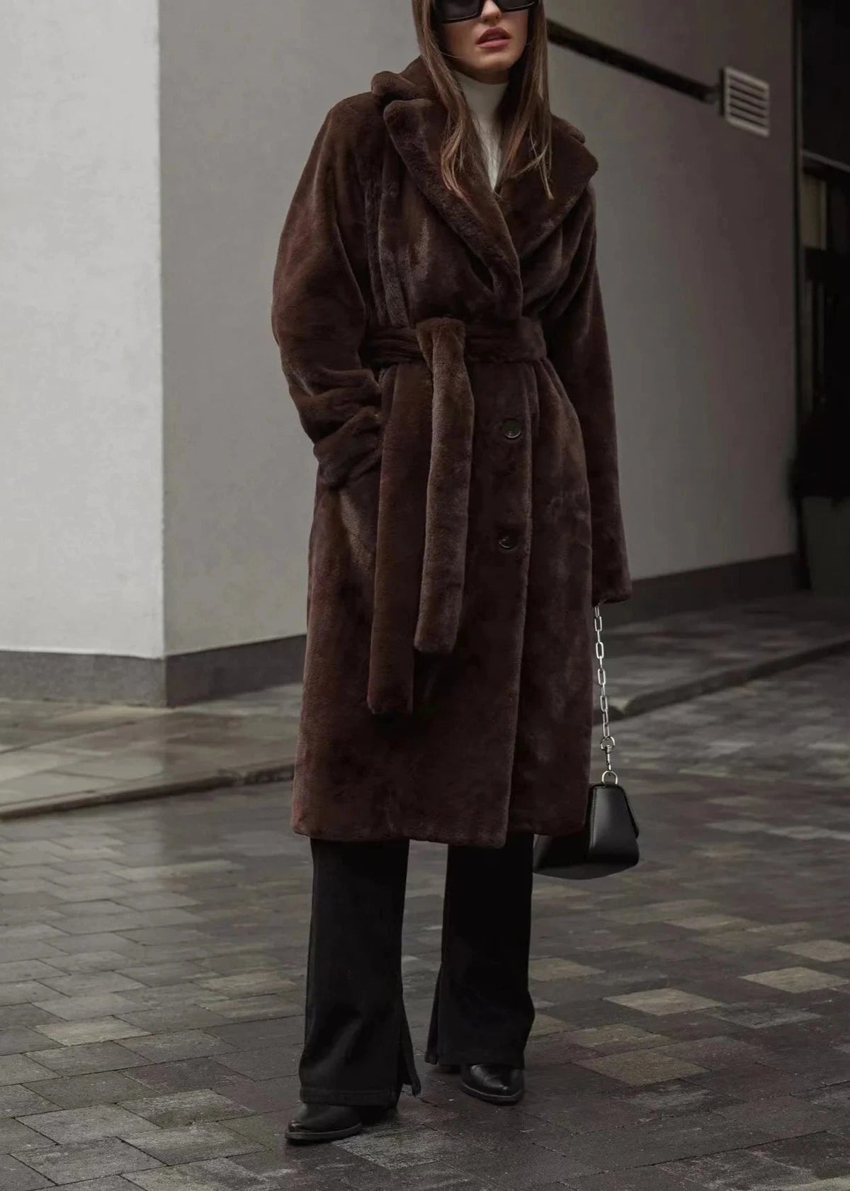 Velvet Coat Longline Double Breasted Tailored Lapel