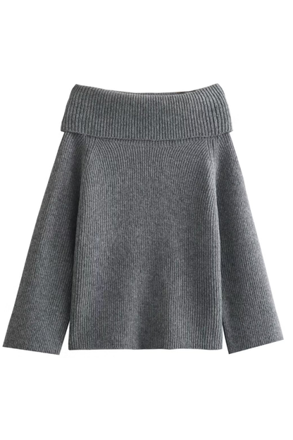 Sexy Slim Fit Solid Color Pullover Sweater with Off-shoulder Neckline