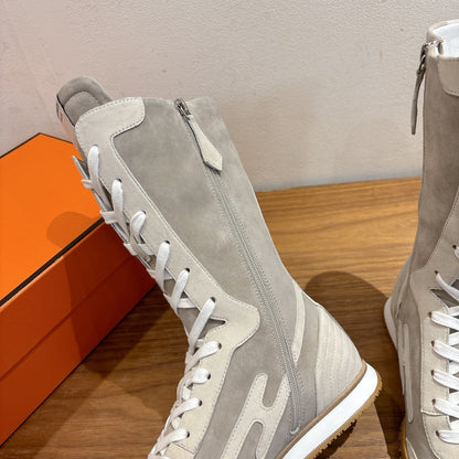 HM Lace Up Sneaker Taupe Calfskin Suede