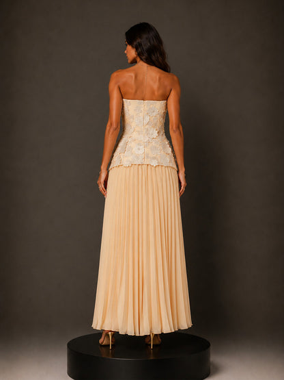 Isla Elegant Floral Strapless Top and Maxi Skirt Two-Piece Set