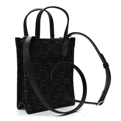 Denim GG Monogram Calfskin Mini Ophidia Tote Bag Black