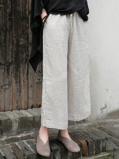 Simple Linen Column Elasticity Waist Bandage Pants