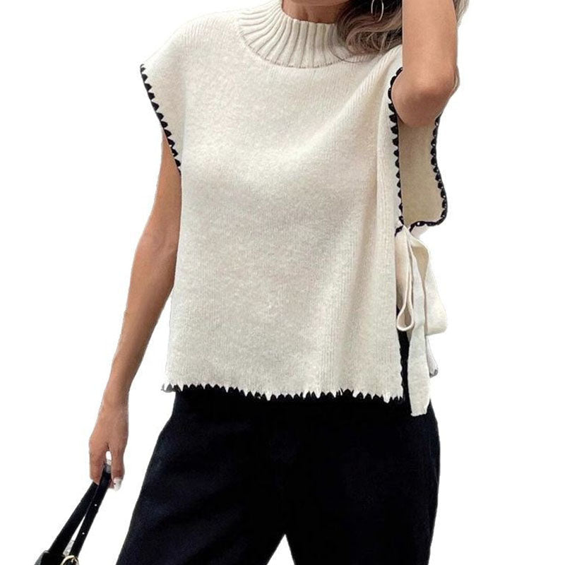 Simple Sleeveless Bow Tie Side Knit Sweater Vest