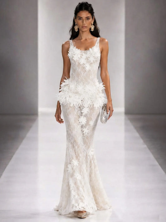 Aria Tassel-Trimmed Lace Maxi Dress