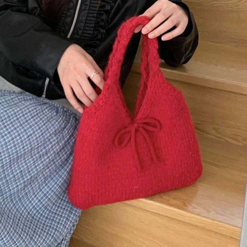 Cute Bow Knot Knit Handbag Underarm Bag