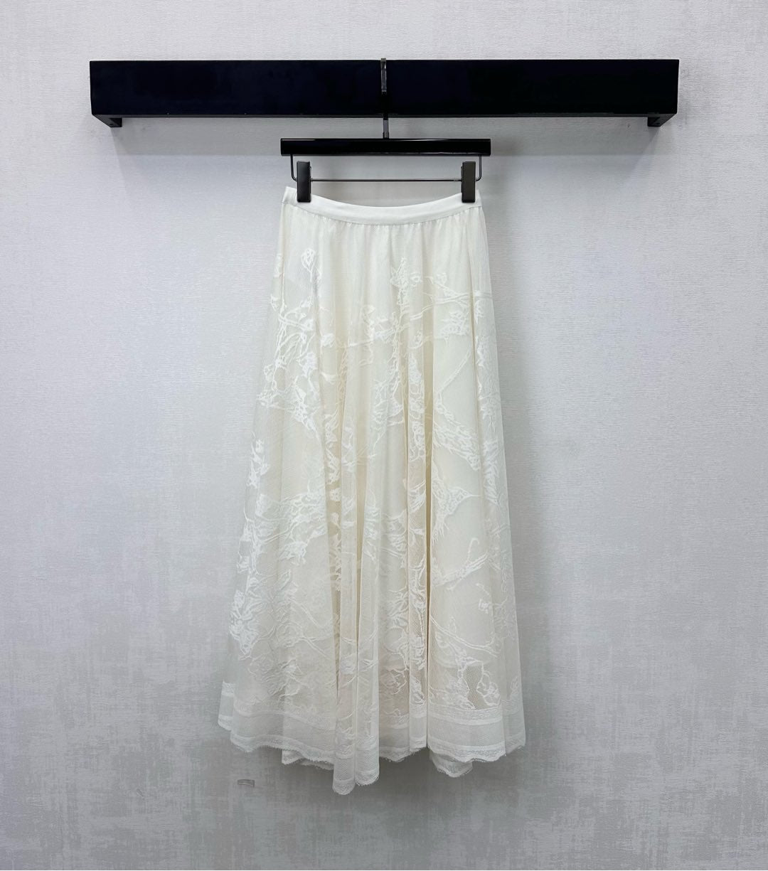 CD Lace Mesh Midi Skirt Ivory Polyester 350177