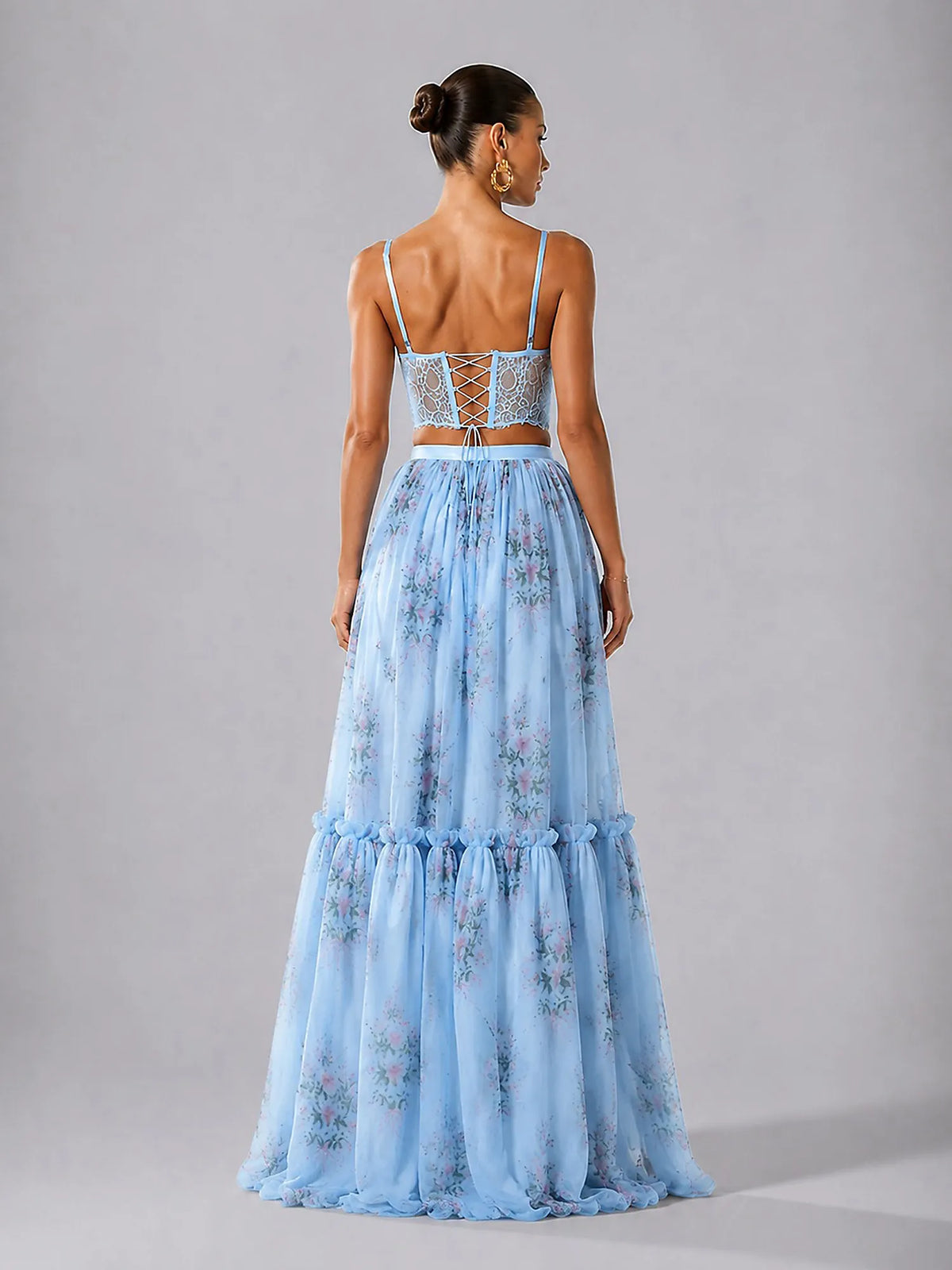 Cyra Chiffon Floral Print Maxi Skirt Set