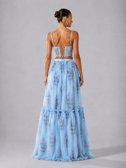 Cyra Chiffon Floral Print Maxi Skirt Set