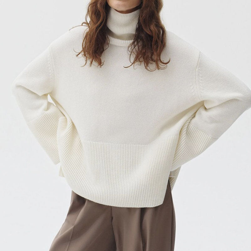 Fall Solid Color Turtleneck Side Slit Sweater