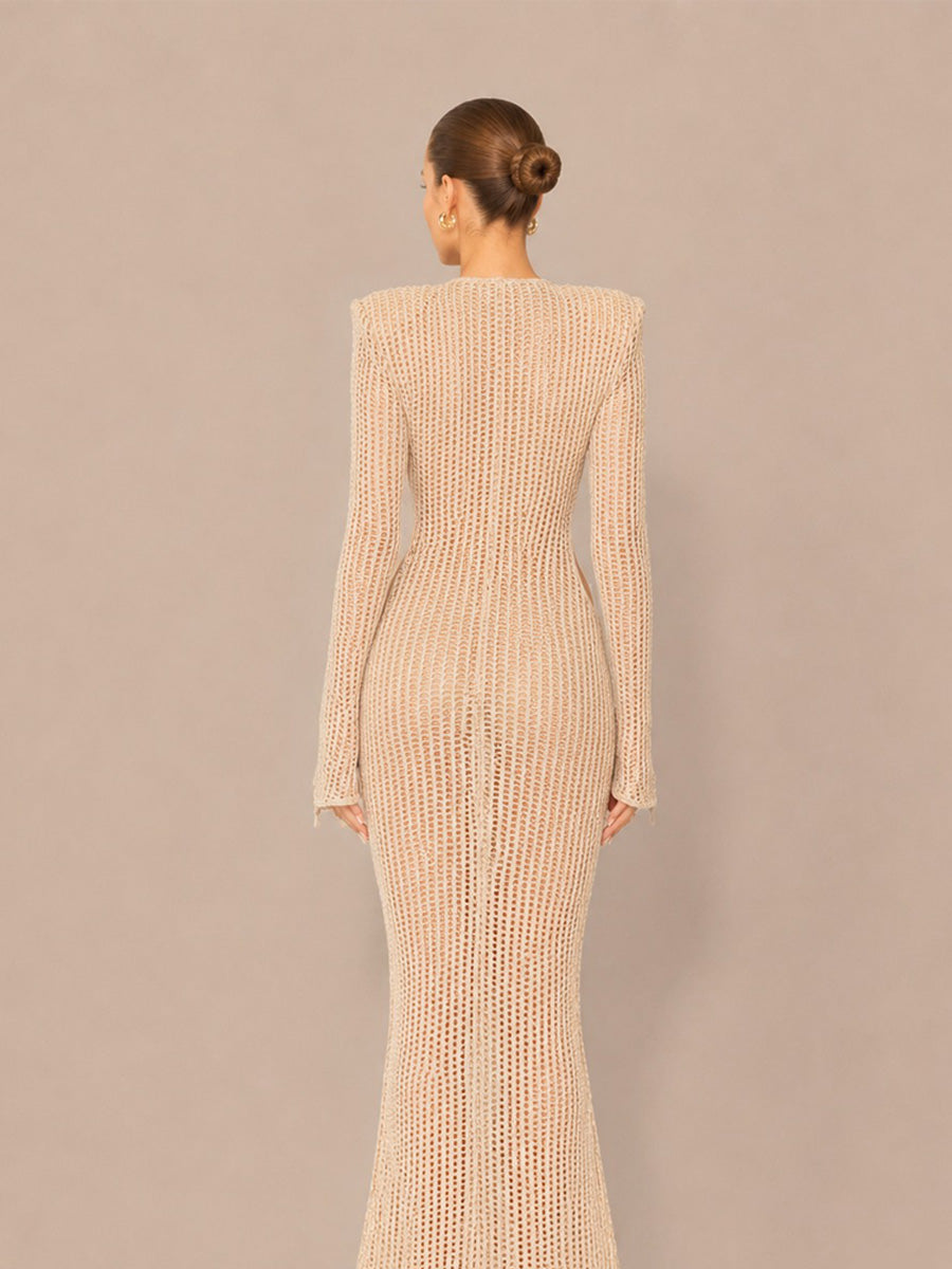 Carolina Sexy Cut-Out Long-Sleeve Knit Maxi Dress