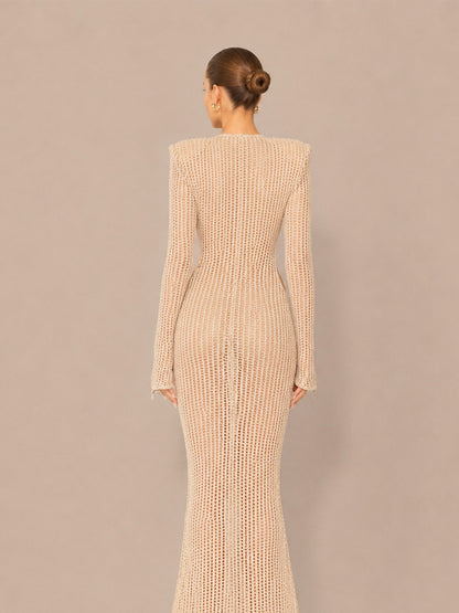 Carolina Sexy Cut-Out Long-Sleeve Knit Maxi Dress