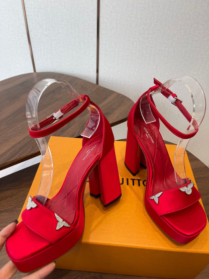 LV Swing Platform Sandal 8.5cm Red Satin 578756