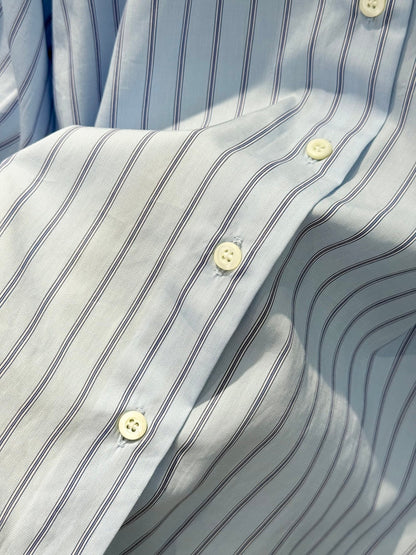 Prada 25 Striped Short-sleeved Collared Shirt Blue Cotton