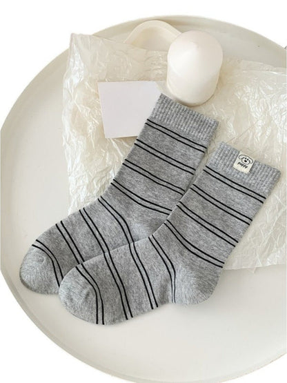 Rufia - Striped Puppy Mid-calf Socks - Cute &amp; Stylish