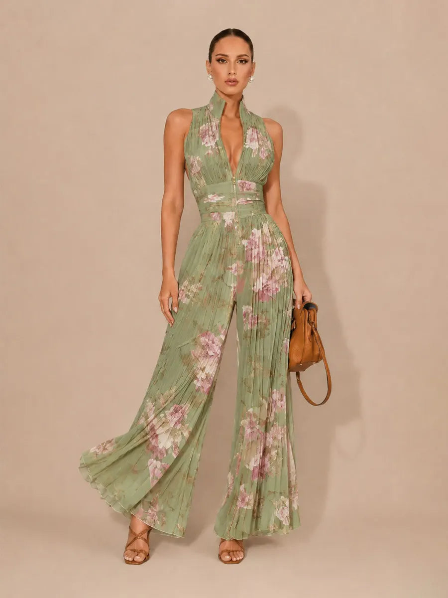 Ophelia Sleeveless Pleated Zip-Front Jumpsuit
