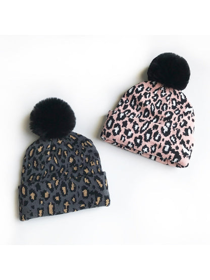 Haila - Leopard Knitted Beanie with Pompom