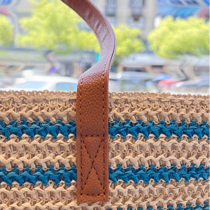 Cosbai - Colorblock Striped Crochet Tote Bag - Large &amp; Classic