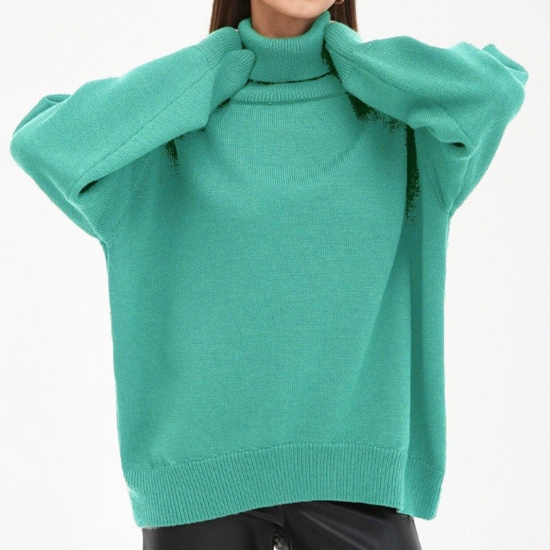 Solid Color High Neck Sweater