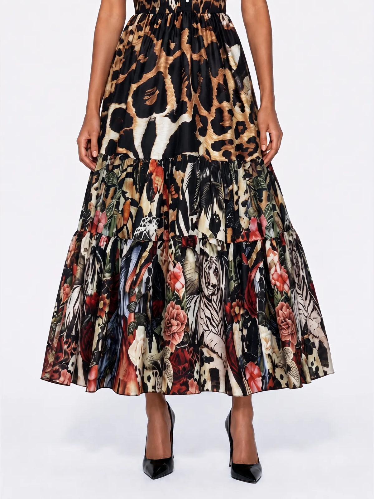 Zoey Leopard Floral Flare Midi Dress