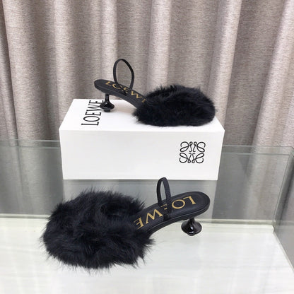 Loewe 25SS Fur-lined Mule 60 Black in Fox Fur 597435