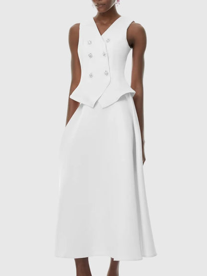 Eden Crystal Embellished Vest & Midi Skirt Set
