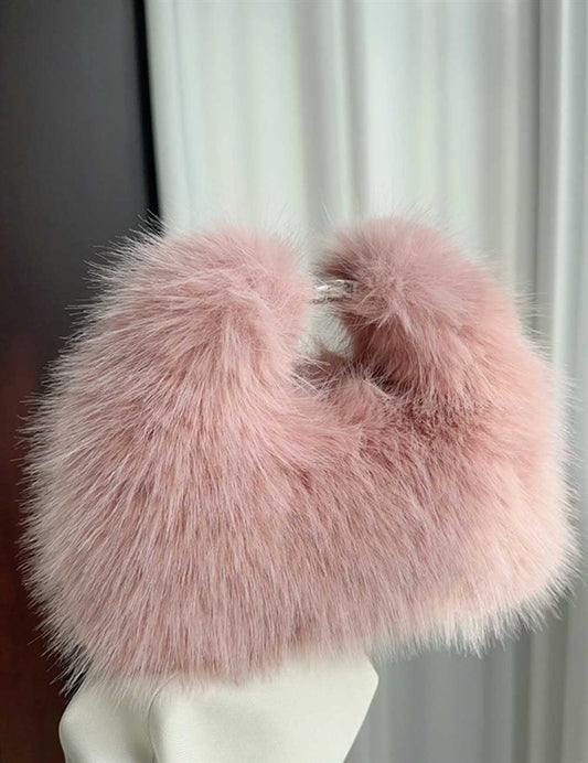 Trendy Faux Fox Fur Mini Furry Evening Bag