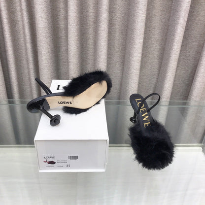Loewe 25SS Fur-lined Mule 100 Black in Fox Fur 597440