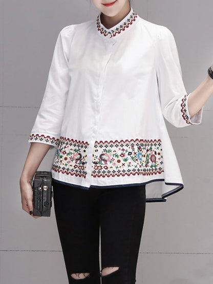 High-Low Loose Embroidered Multi-Colored Blouses&Shirts Tops