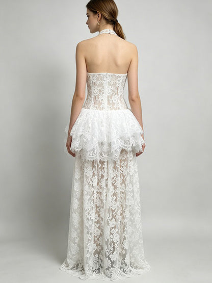 Jocelyn Lace-Panel Halter Maxi Dress