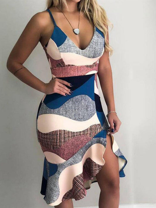 Low Bodied Halter V-Neck Ruffle Buttock Dress