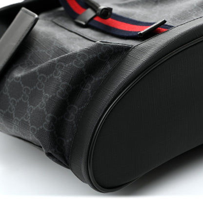 Soft GG Supreme Monogram Calfskin Web Double Buckle Backpack Black