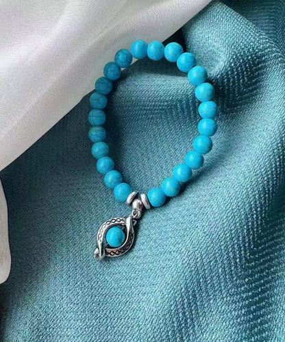 Simple Blue Stainless Steel Turquoise Charm Bracelet