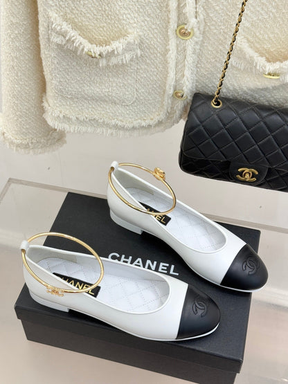 CC 26C Ribbon Double C Camellia Mary Jane White Black Lambskin