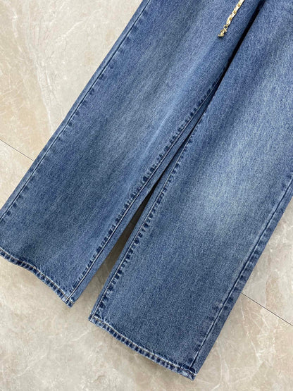 CC Straight-leg Jeans Wash Blue Denim Fabric 351241