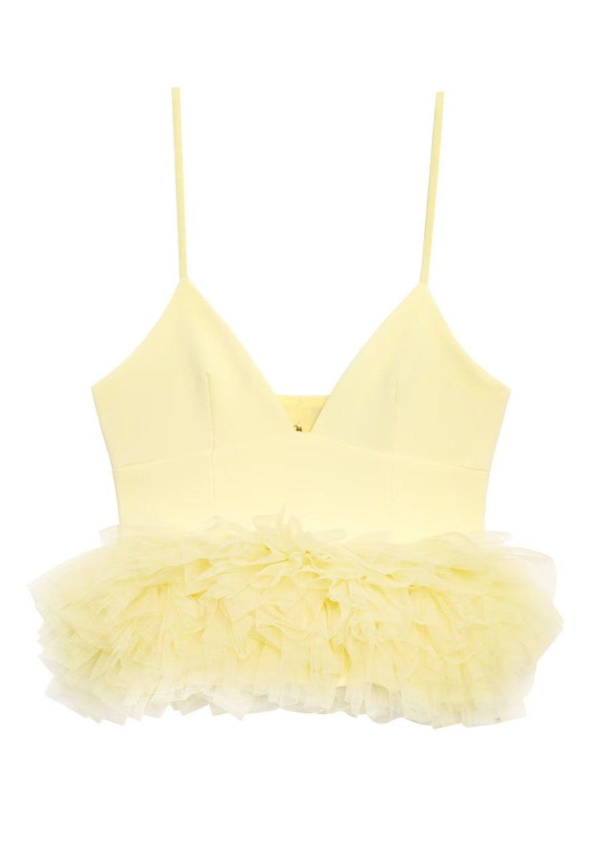 Tulle Polyester V Neck Ruffle Peplum Top