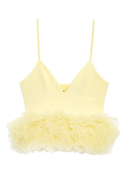 Tulle Polyester V Neck Ruffle Peplum Top