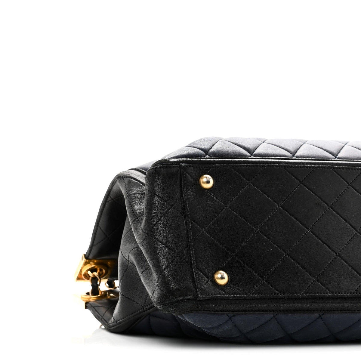 Lambskin Quilted Elegant CC Shopping Tote Navy Black