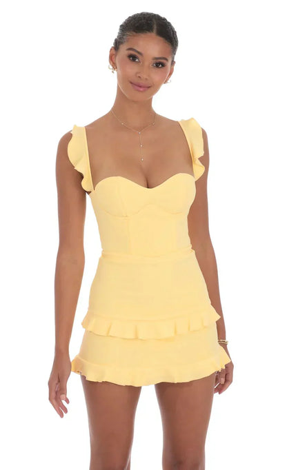 Ruffle Corset Dress In Yellow