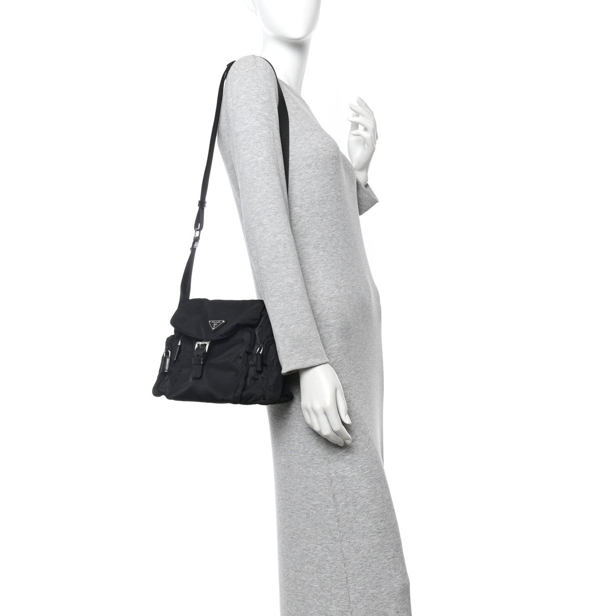 Nylon Vela Saffiano Single Buckle Messenger Shoulder Bag Black