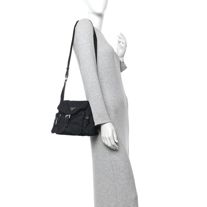 Nylon Vela Saffiano Single Buckle Messenger Shoulder Bag Black