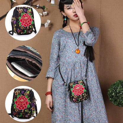 Colorful Cloud Emblem Embroidery Zero Wallet Large Screen Mobile Phone Bag Women'S Crossbody Bag Small Handbag Mini Embroidery Retro Bag