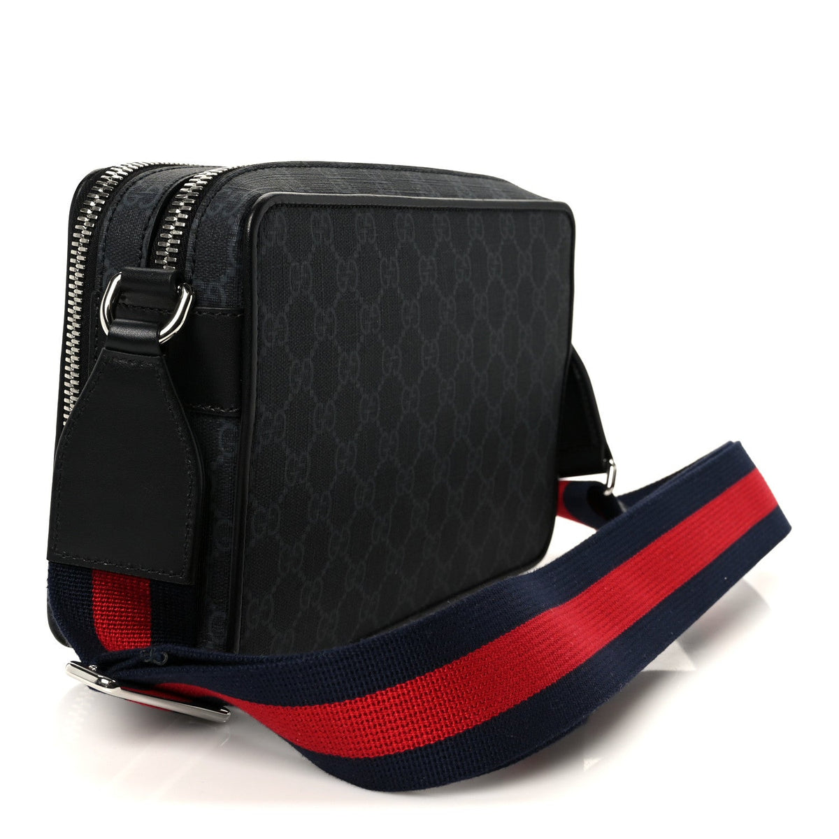GG Supreme Monogram Calfskin Web Medium Messenger Bag Black Grey
