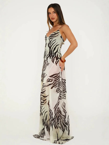Savannah Zebra Print Maxi Dress in Ivory
