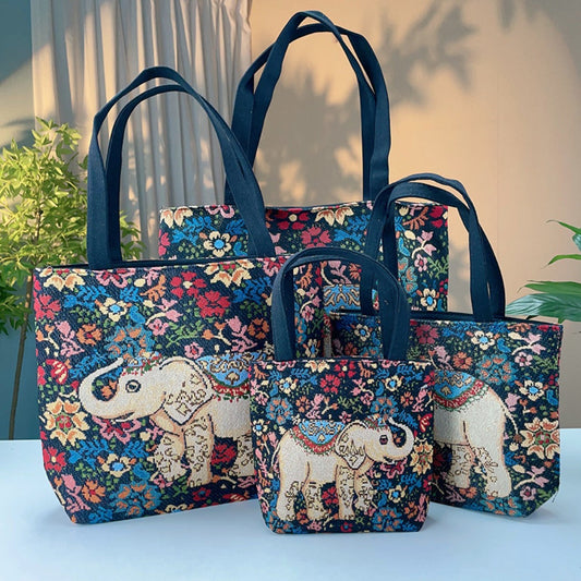 Cosbai - Blue Floral Elephant Tote Bag - Practical &amp; Durable