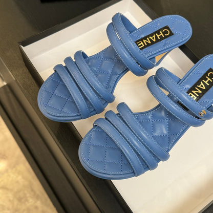 CC 26C Double C Strap Sandals Blue Sheepskin