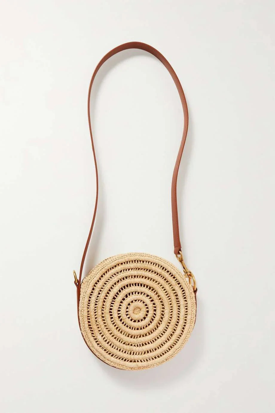 SAINT LAURENT Cassandre Round leather-trimmed raffia shoulder bag