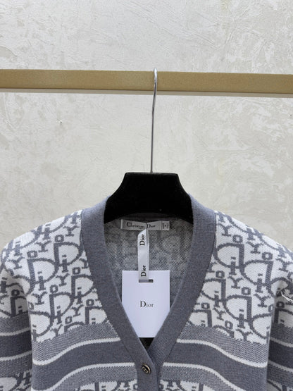 Dior 2025 Oblique Cardigan Gray and Blue Wool