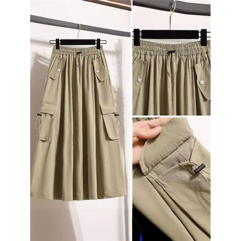 Casual Slim A-Line Drawstring High Waist Skirt