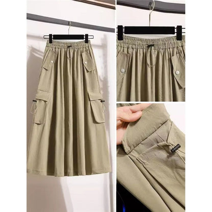 Casual Slim A-Line Drawstring High Waist Skirt